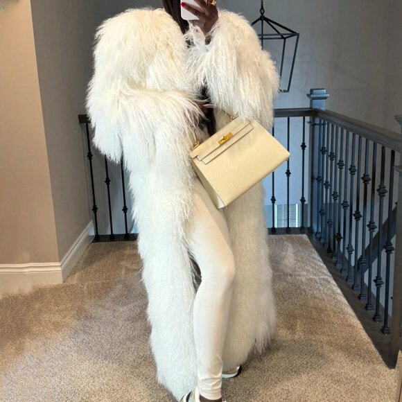 White Elegant Women's Faux Fur Long Coat - Picture 2 of 4